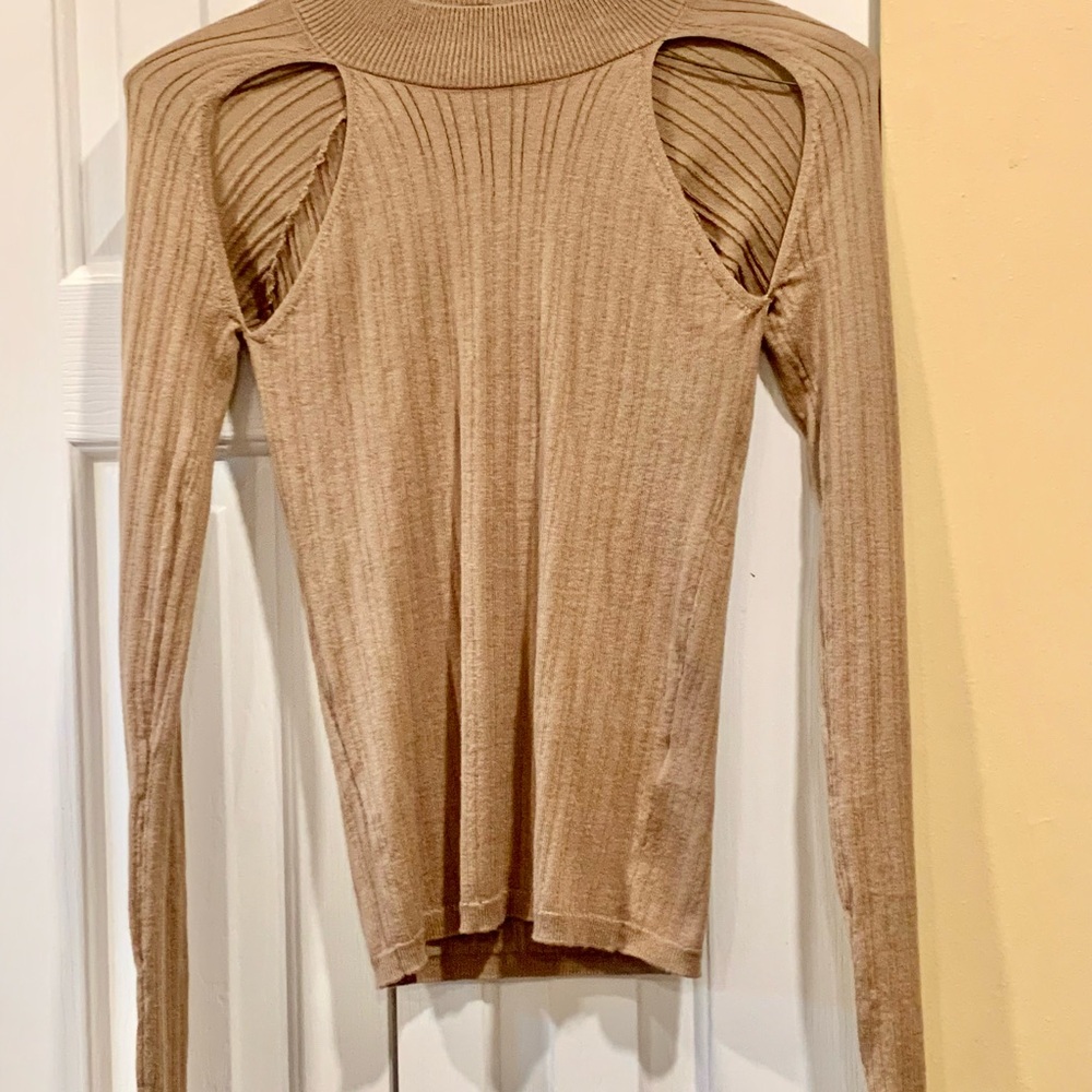 Mocha Long Sleeve Ribbed Sweater Top (Medium) — NWT